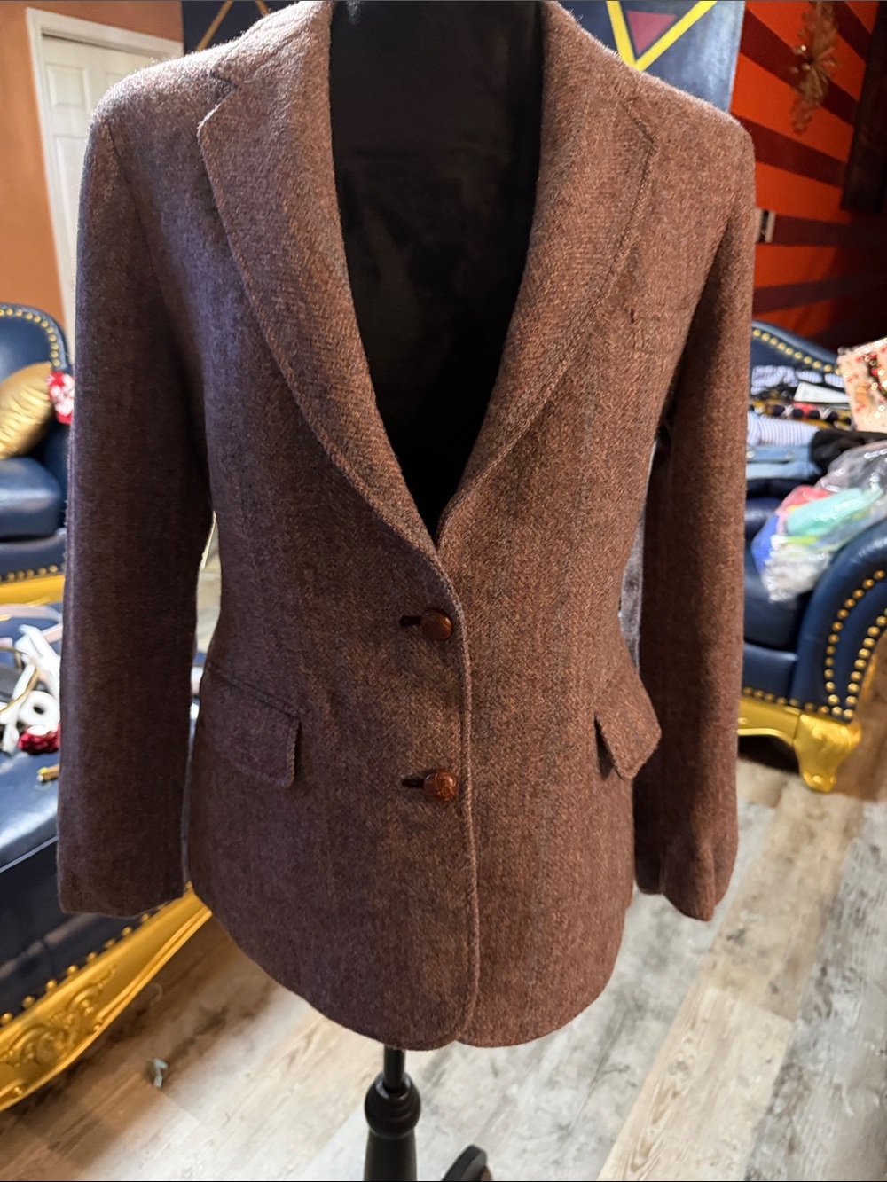 Women's Brown Tweed Blazer Jacket